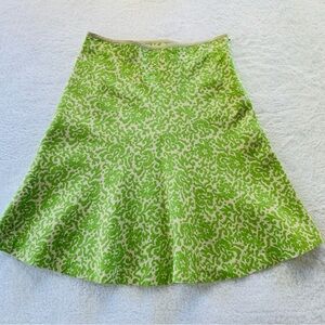 J. Crew Lime Green Beige Floral Linen Cotton Business Casual Skirt | Size 4
